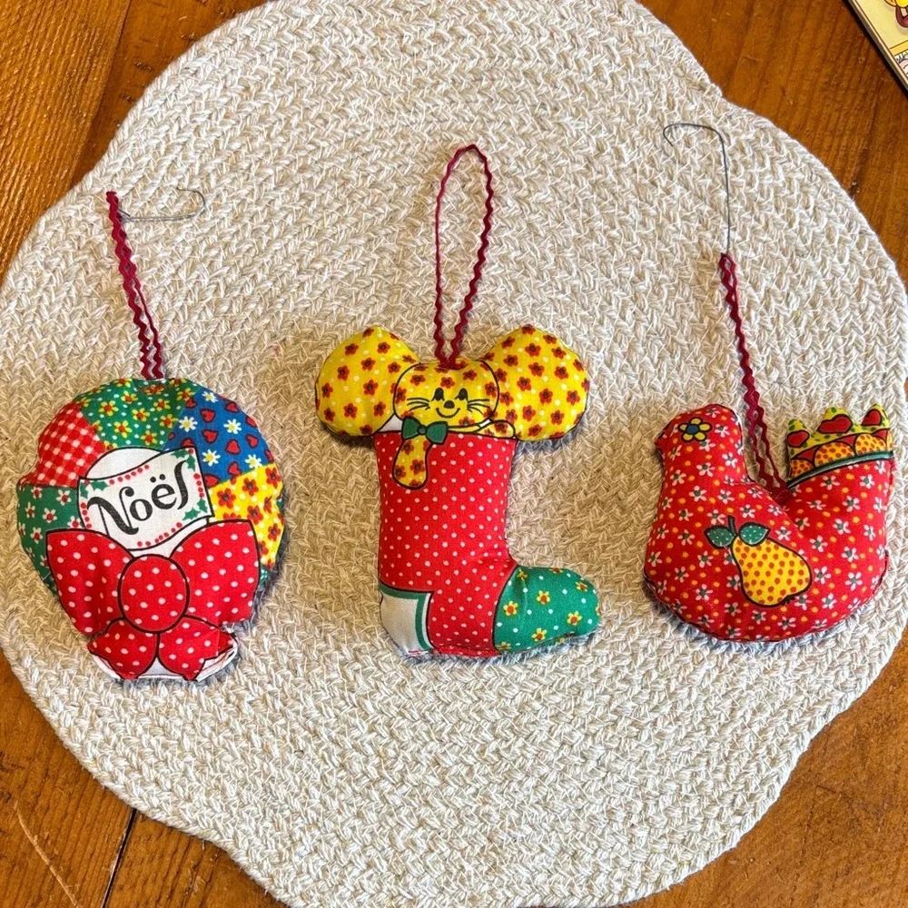 Colorful Vintage Hand Sewn and Stuffed Christmas Ornaments Set